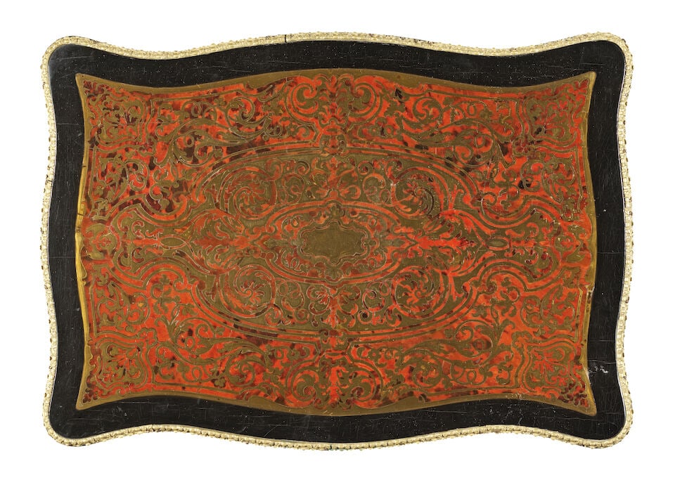 A French 19th century tortoiseshell and brass 'Boulle' marquetry ebony table a ouvrage or dressi... - 2