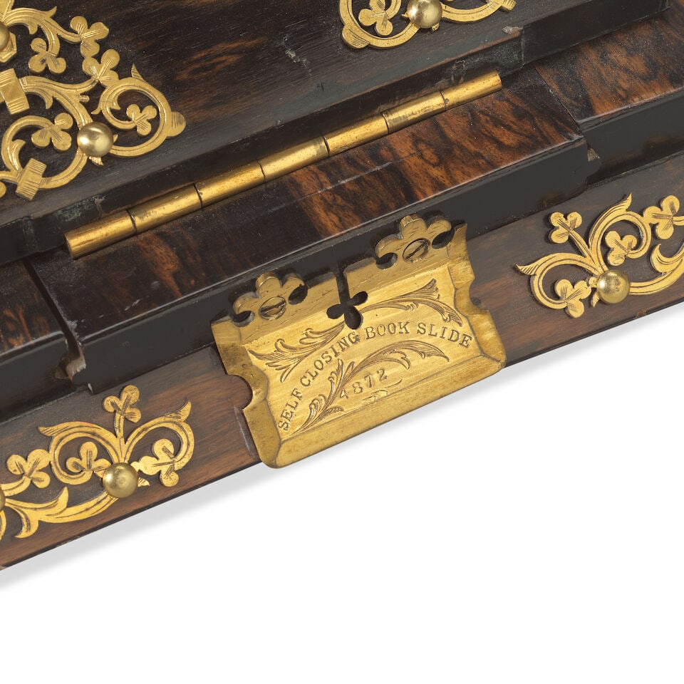 Three Victorian gilt brass and pale blue 'jasper' biscuit porcelain mounted coromandel desk item... - 2