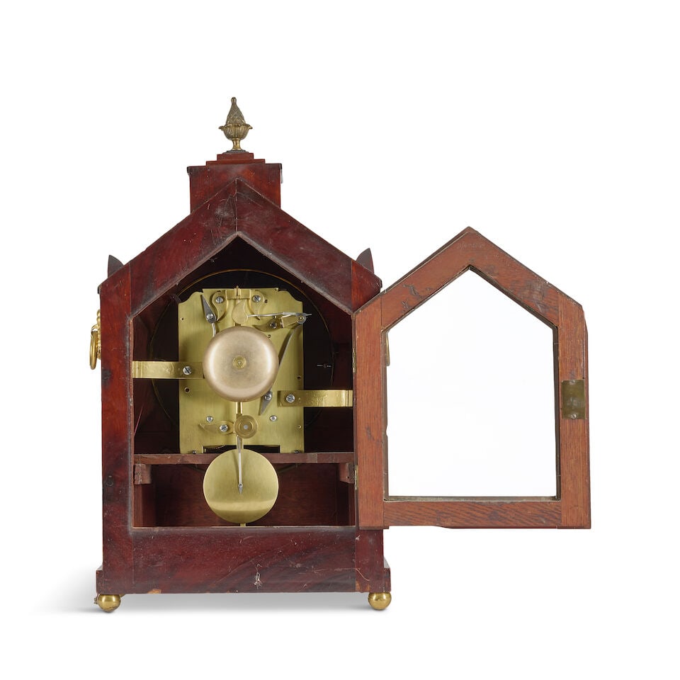 A late Regency mahogany and brass inlaid bracket clock with pull repeat, together with a matched... - 2