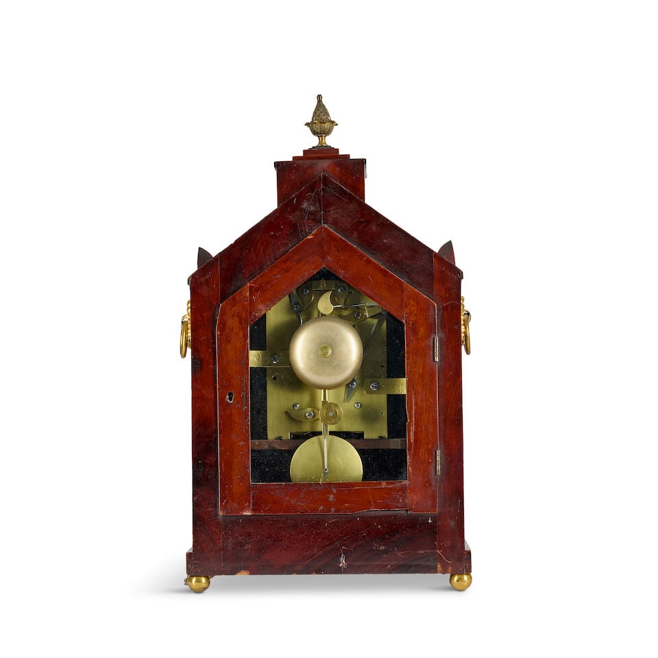 A late Regency mahogany and brass inlaid bracket clock with pull repeat, together with a matched... - 3