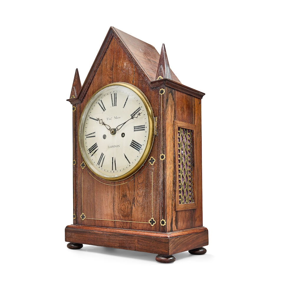 An early Victorian rosewood and brass inlaid table clock The dial and backplate signed Thos. Mos... - 3