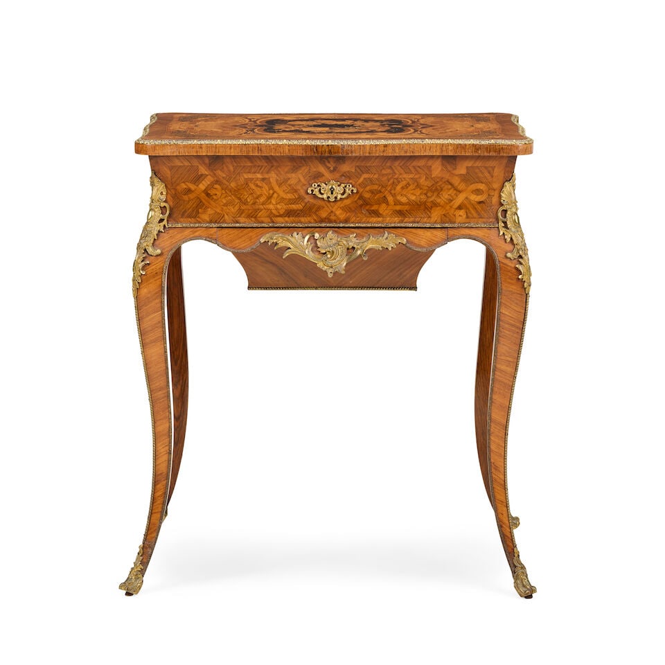 A French mid 19th century ormolu mounted tulipwood, ebonised, stained sycamore and fruitwood mar... (1 of 8)
