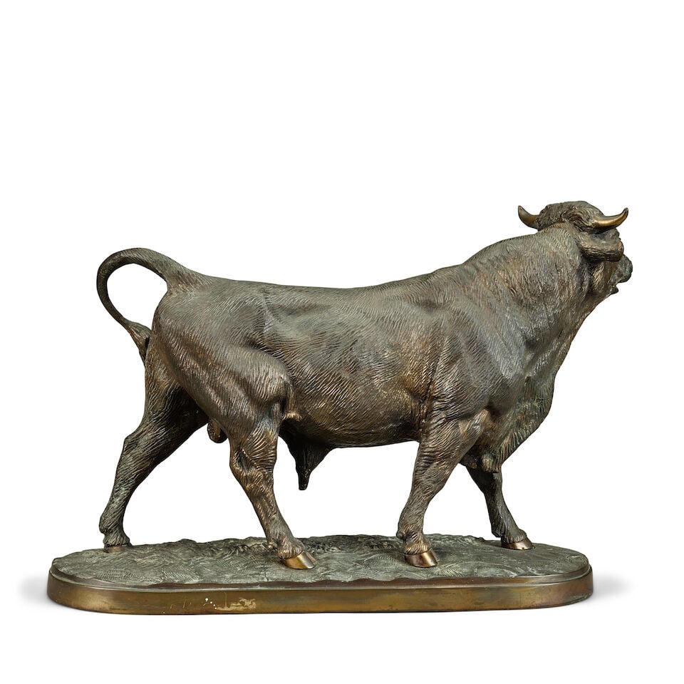 After Isidore Jules Bonheur (French, 1827-1901): A large gilt and patinated bronze model of Taur... - 2