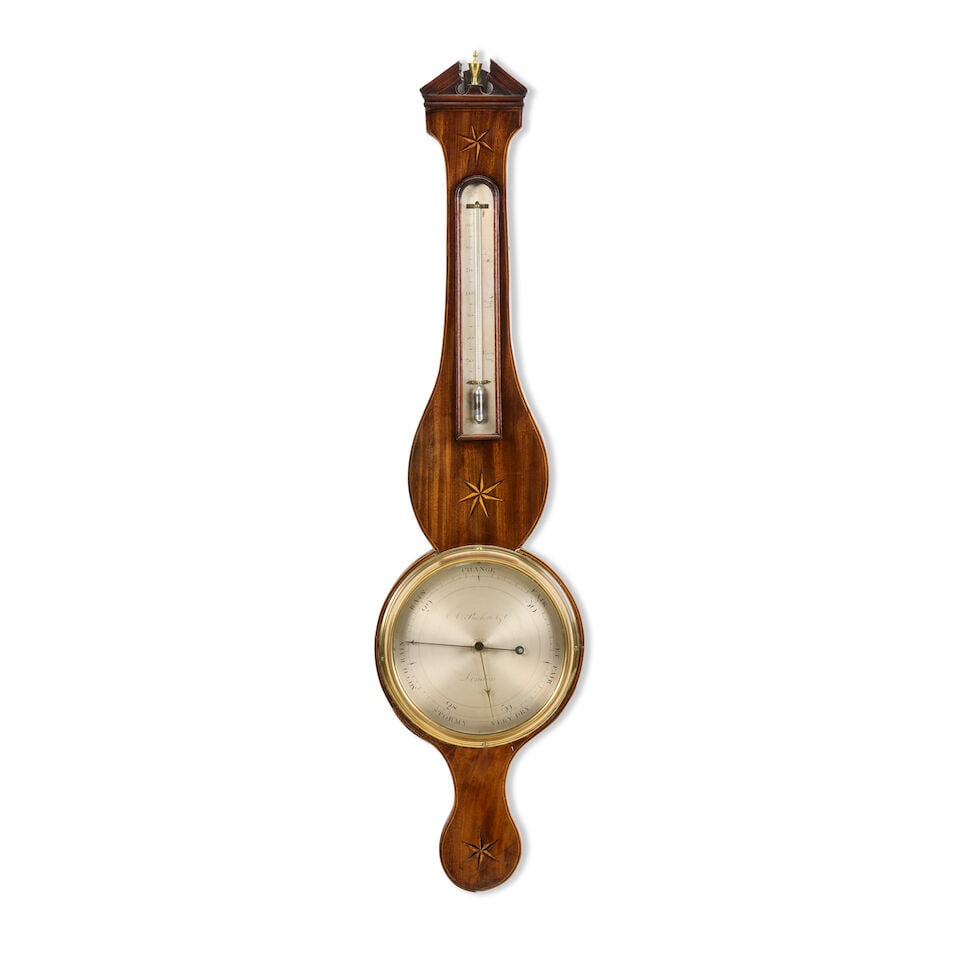 A good early 19th century mahogany bowfront stick barometer together with a similar period mahog... - 2