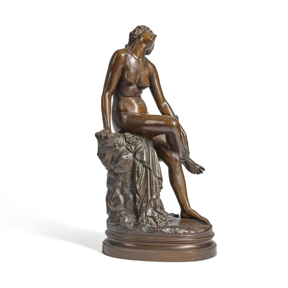 Francois Felix Roubaud (French, 1825-1876): A patinated bronze model of 'Ariadne Bitten' - 3