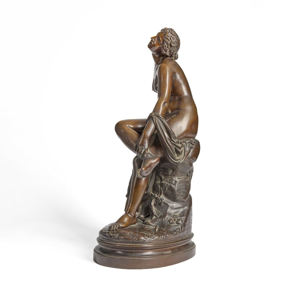 Francois Felix Roubaud (French, 1825-1876): A patinated bronze model of 'Ariadne Bitten' - 4