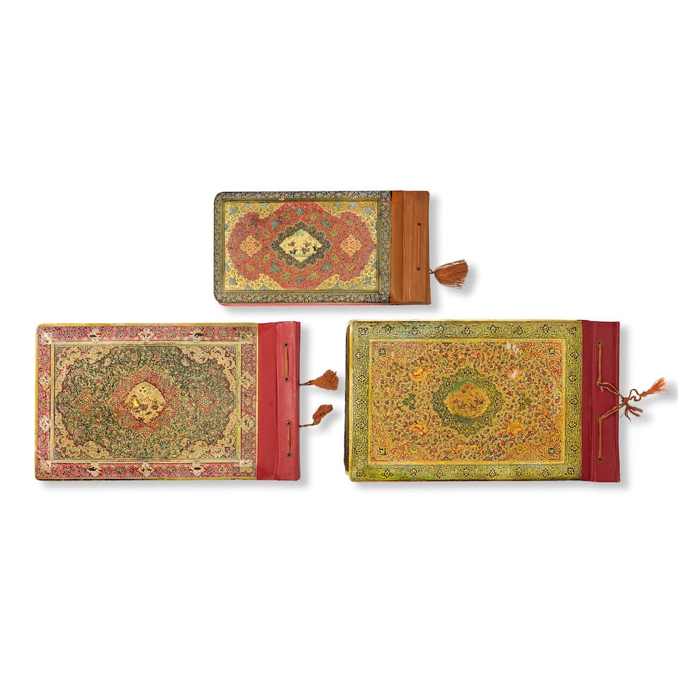 A group of three Kashmir painted and gilded wood covered albums - 2