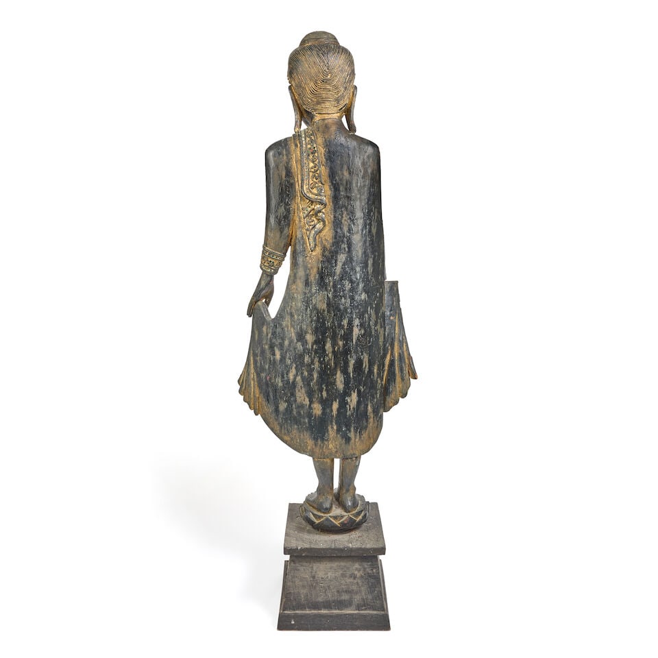 A 19th century carved, glass inset and gilt lacquered hardwood figure of Buddha - 2