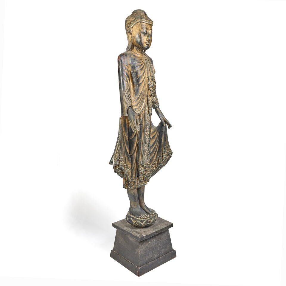 A 19th century carved, glass inset and gilt lacquered hardwood figure of Buddha - 3