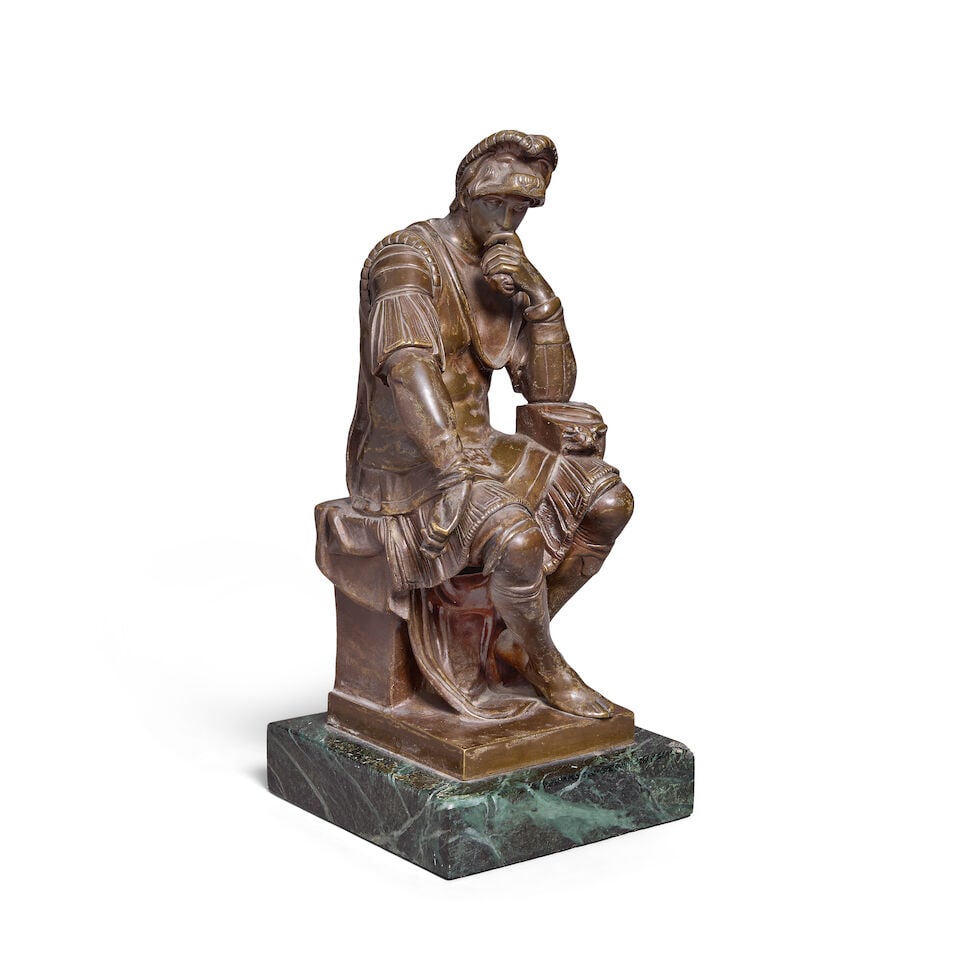 After Michelangelo (Italian, 1475-1564): A French patinated bronze figure of Lorenzo de Medici - 2