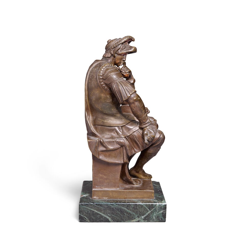 After Michelangelo (Italian, 1475-1564): A French patinated bronze figure of Lorenzo de Medici - 3