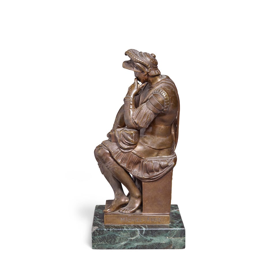 After Michelangelo (Italian, 1475-1564): A French patinated bronze figure of Lorenzo de Medici - 5