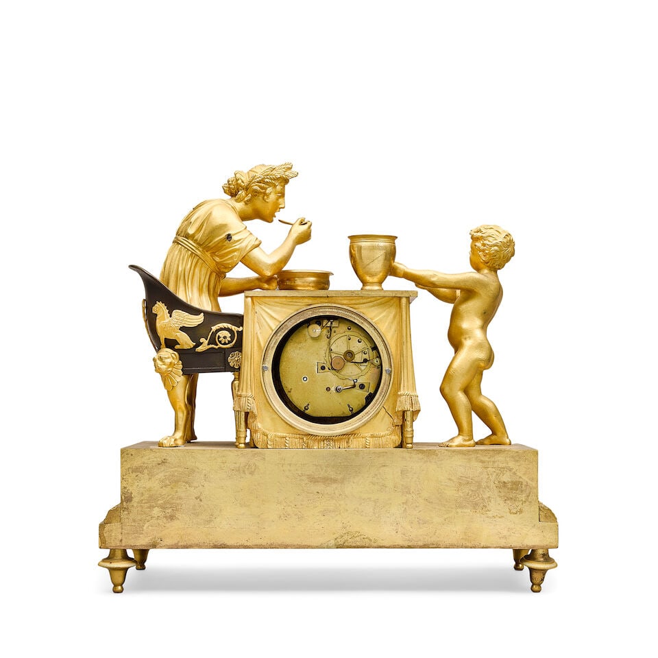 An early 19th century French gilt and patinated bronze mythological figural mantel clock In the ... - 2