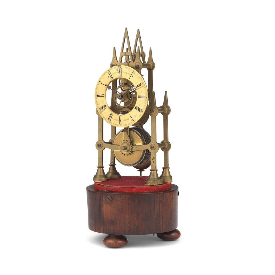 A late 19th century miniature skeleton timepiece together with a similar period French gilt bras... - 4