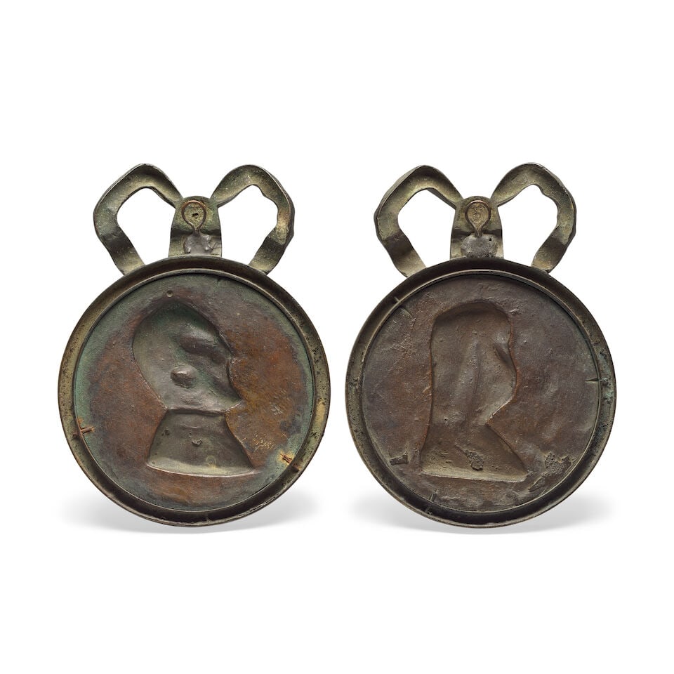 A pair of French patinated bronze profile historical portrait roundels of Henri III and Oliver C... - 2