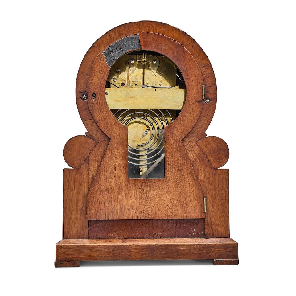 A late Victorian oak and ebonised drumhead table clock together with an Edwardian brass mounted ... - 2