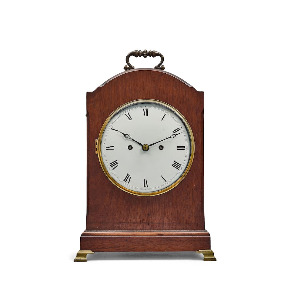 A late Victorian oak and ebonised drumhead table clock together with an Edwardian brass mounted ... - 4