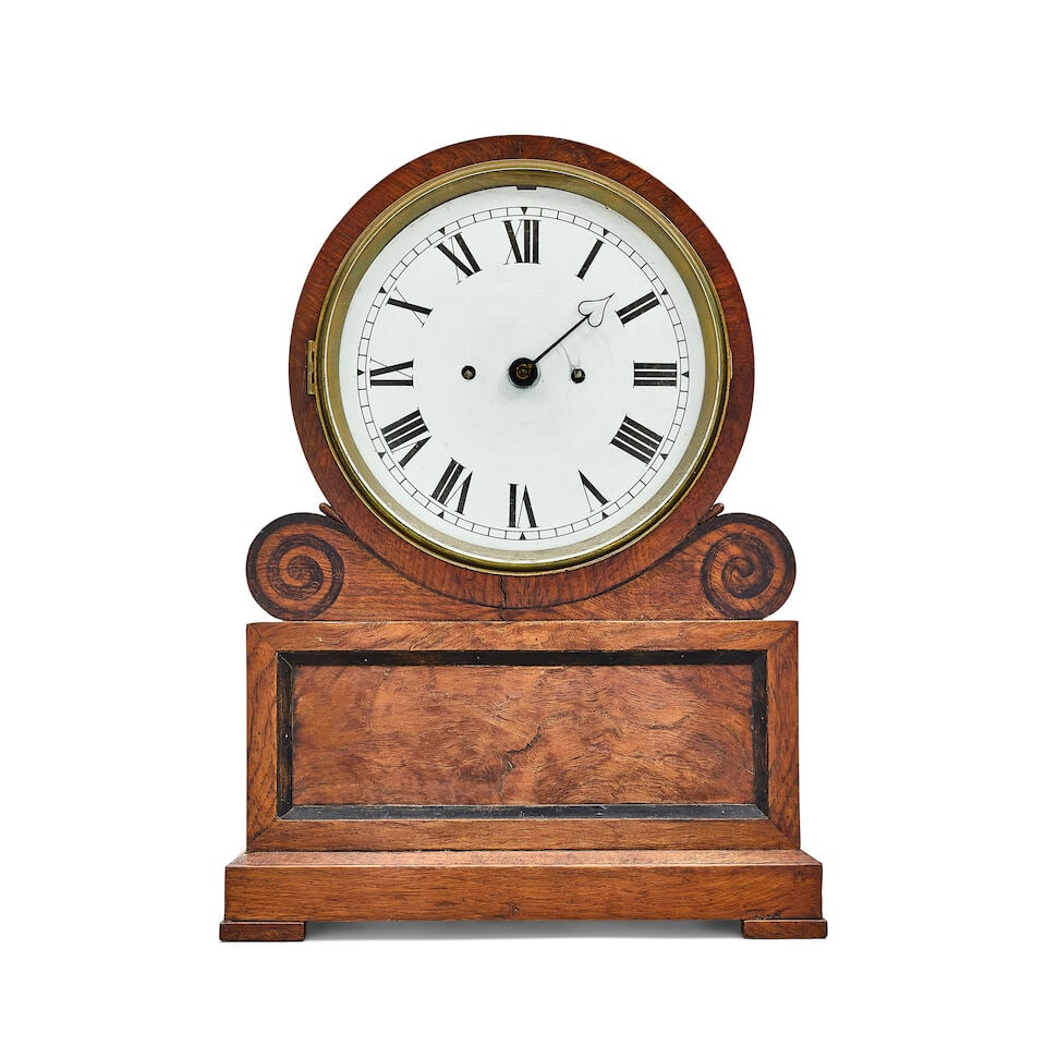 A late Victorian oak and ebonised drumhead table clock together with an Edwardian brass mounted ... - 5