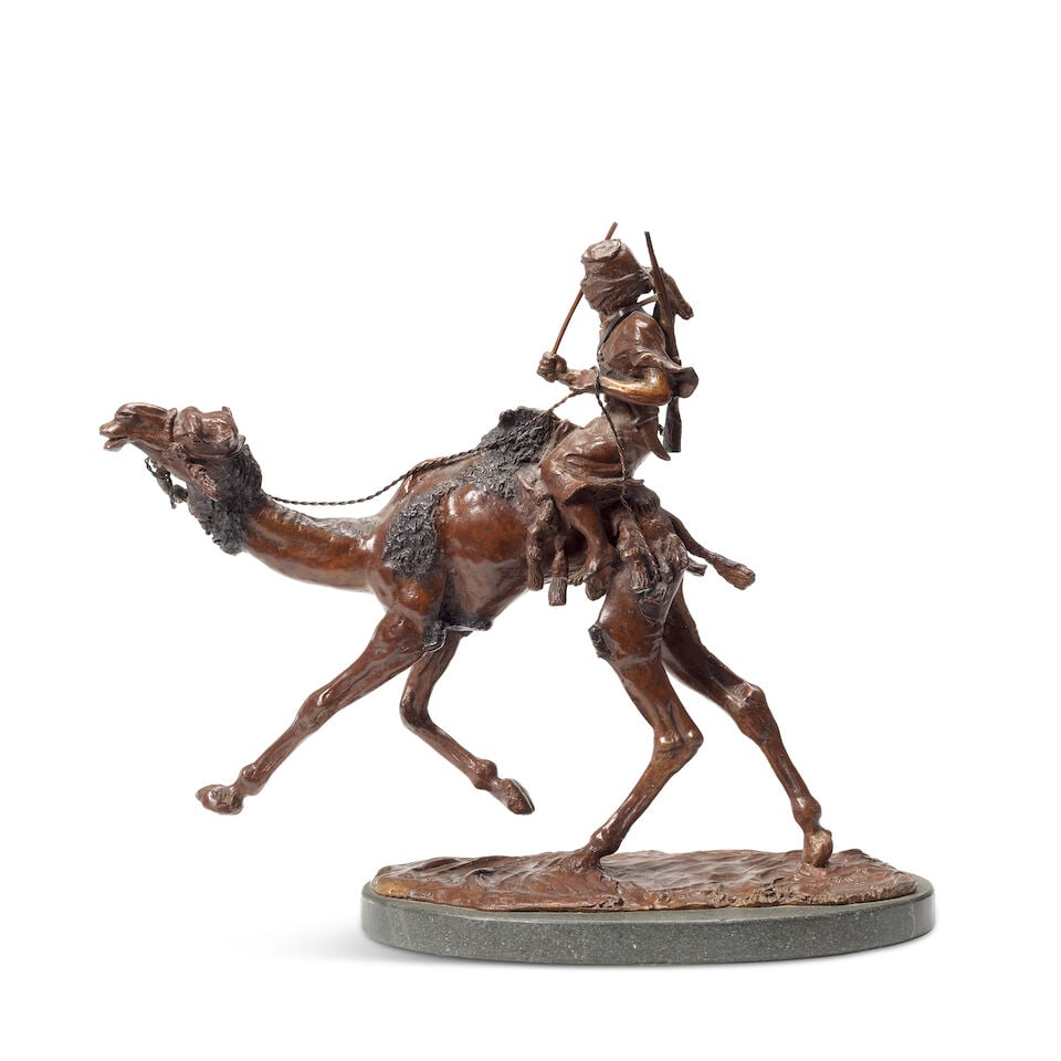 A patinated bronze model of a hunter on camelback - 3
