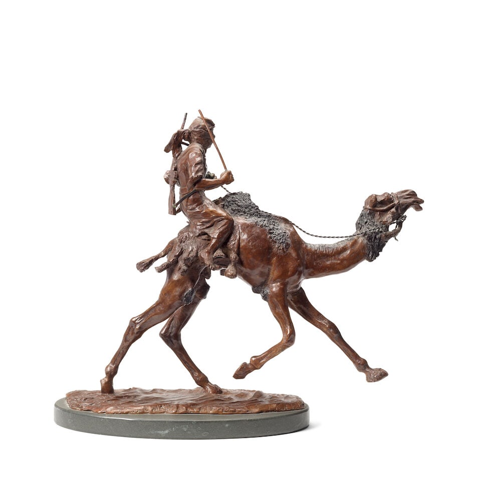 A patinated bronze model of a hunter on camelback - 4