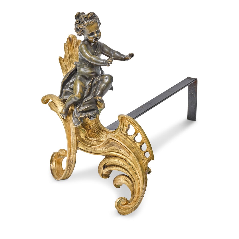 A pair of late 19th century French ormolu and patinated bronze figural chenets by Bouhon, Paris ... - 3
