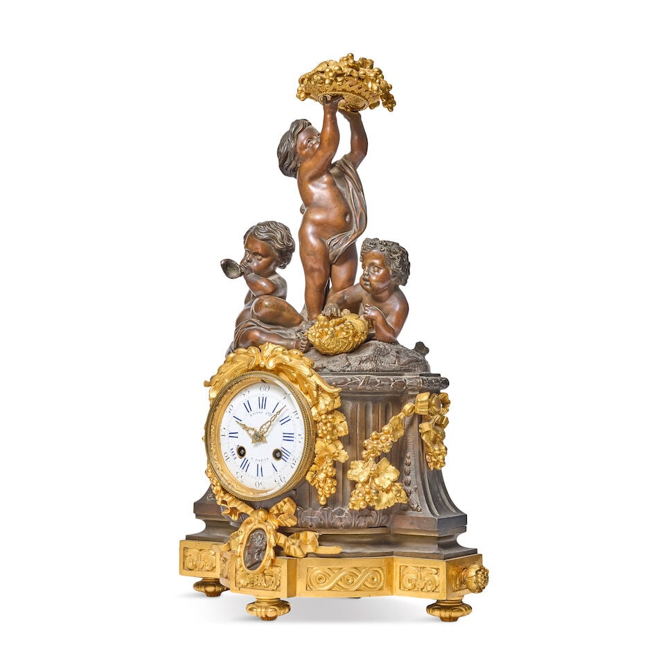 A Napoleon III gilt and patinated bronze figural mantel clock The dial and movement signed and s... - 3