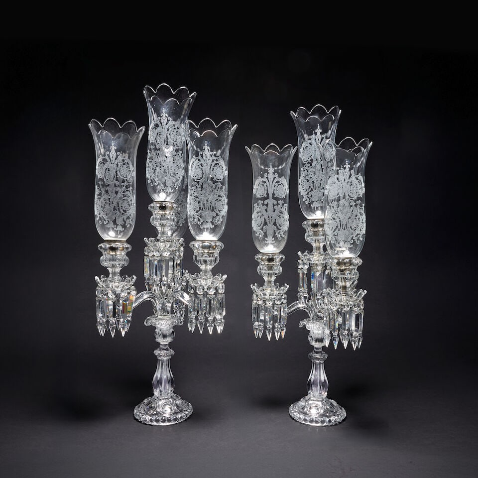 A pair of Baccarat moulded and cut glass four-light table candelabra in the Medallion pattern (1 of 1)