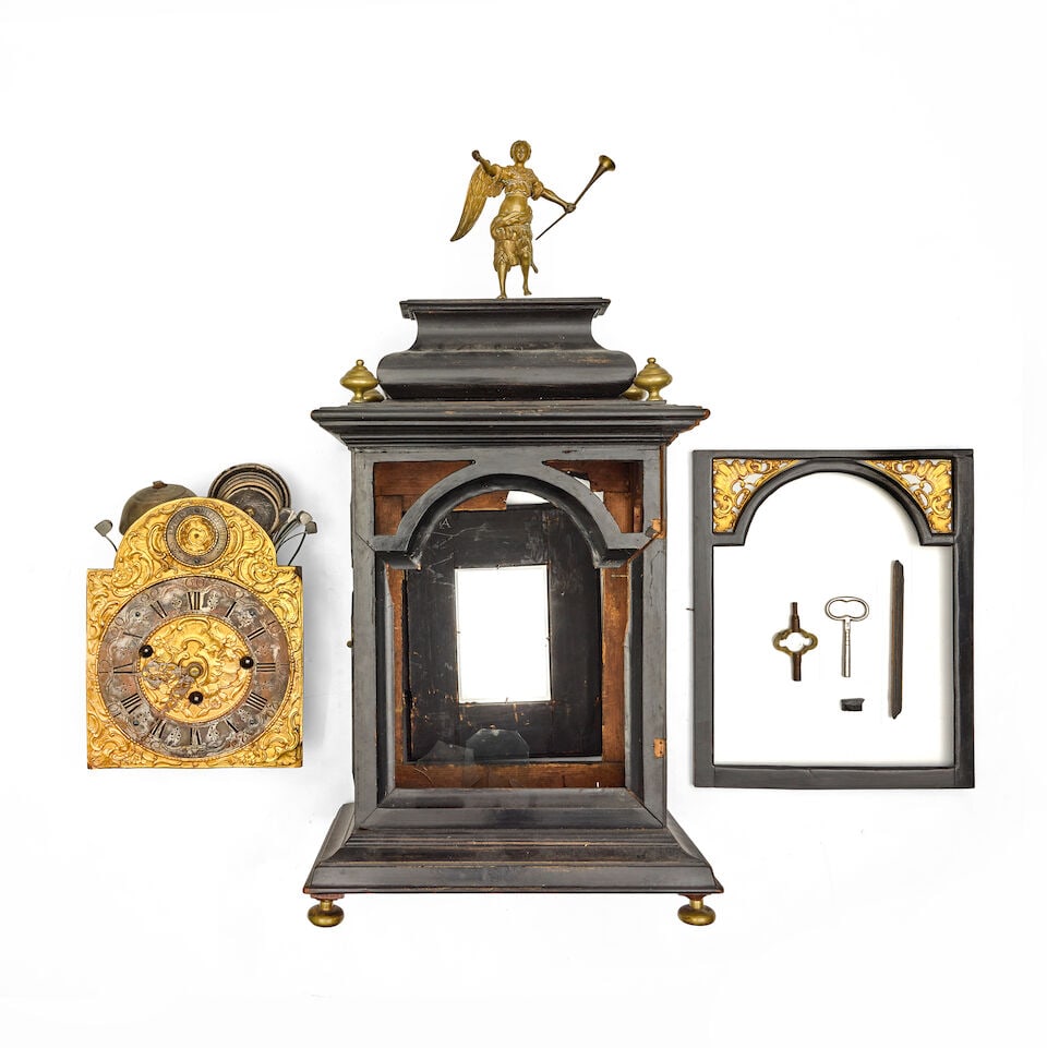 An 18th century and later Continental ebonised and gilt brass mounted table clock with pull repe... (1 of 1)