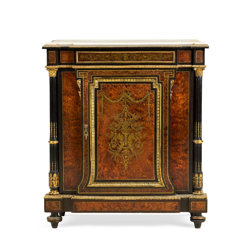 A Napoleon III ormolu mounted burr yew (or thuyawood), ebonised and brass marquetry hauteur d'ap... (1 of 5)