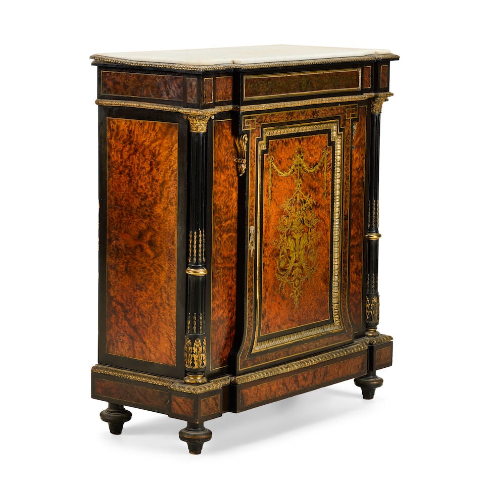 A Napoleon III ormolu mounted burr yew (or thuyawood), ebonised and brass marquetry hauteur d'ap... - 4