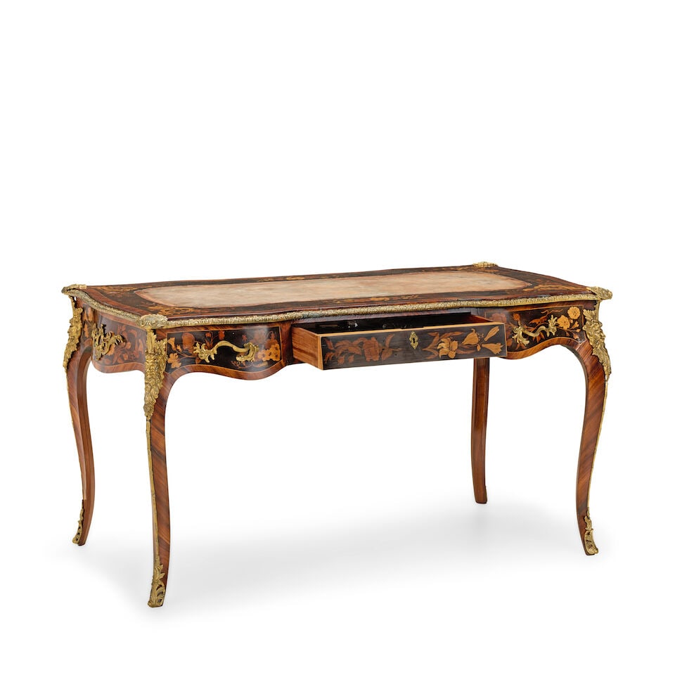 An early Victorian gilt bronze mounted kingwood, ebonised, green stained sycamore and fruitwood ... - 3