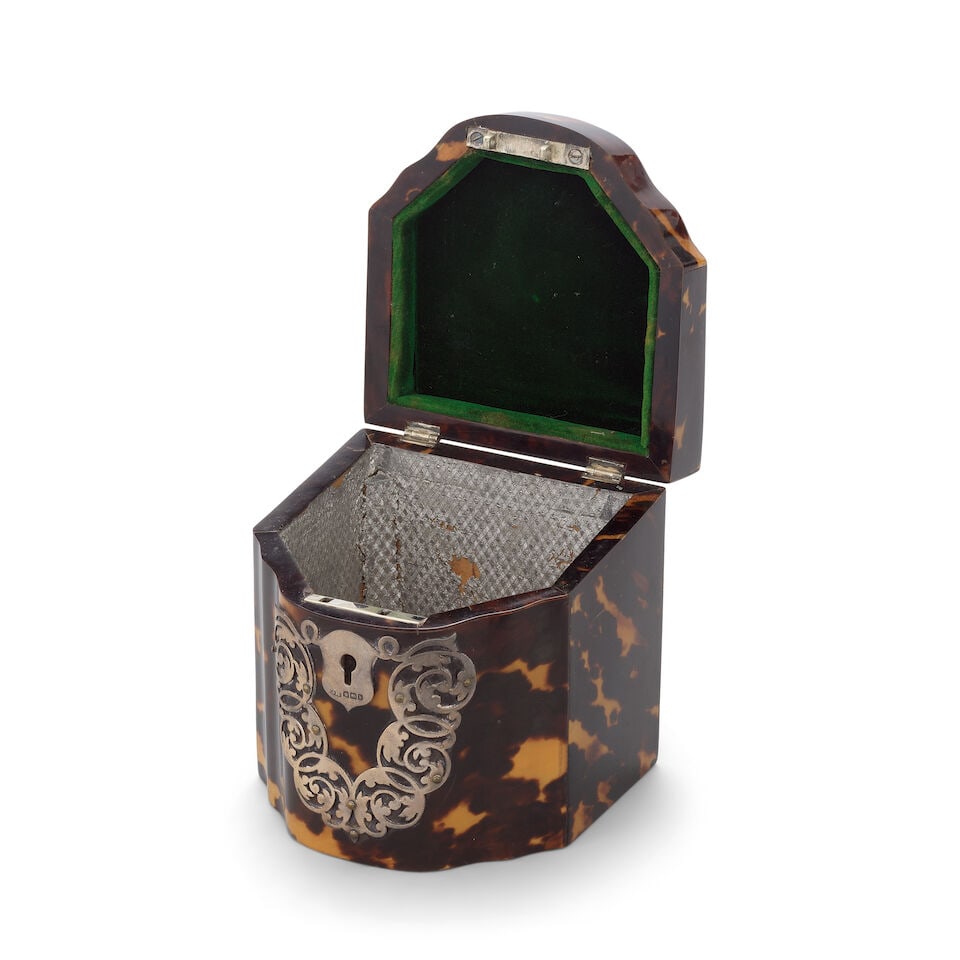 A late Victorian silvered mounted tortoiseshell tea caddy - 2