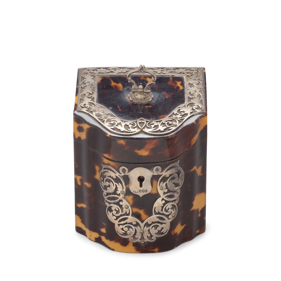 A late Victorian silvered mounted tortoiseshell tea caddy - 3