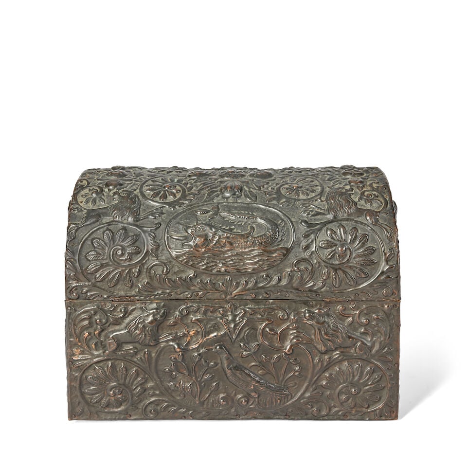 A Jennens and Betteridge papier mache tea caddy together with a miniature mahogany chest of draw... - 2