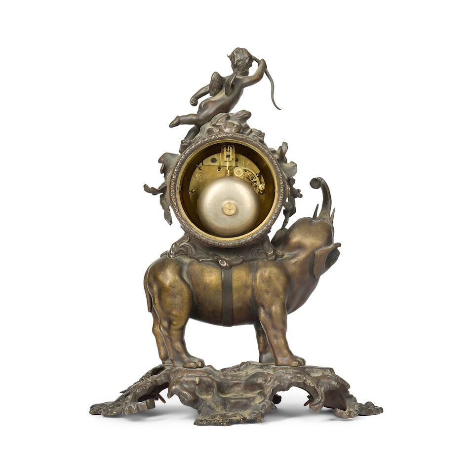 A late 19th century French patinated bronze elephant mantel clock The dial signed Lenoir A Pari... - 2