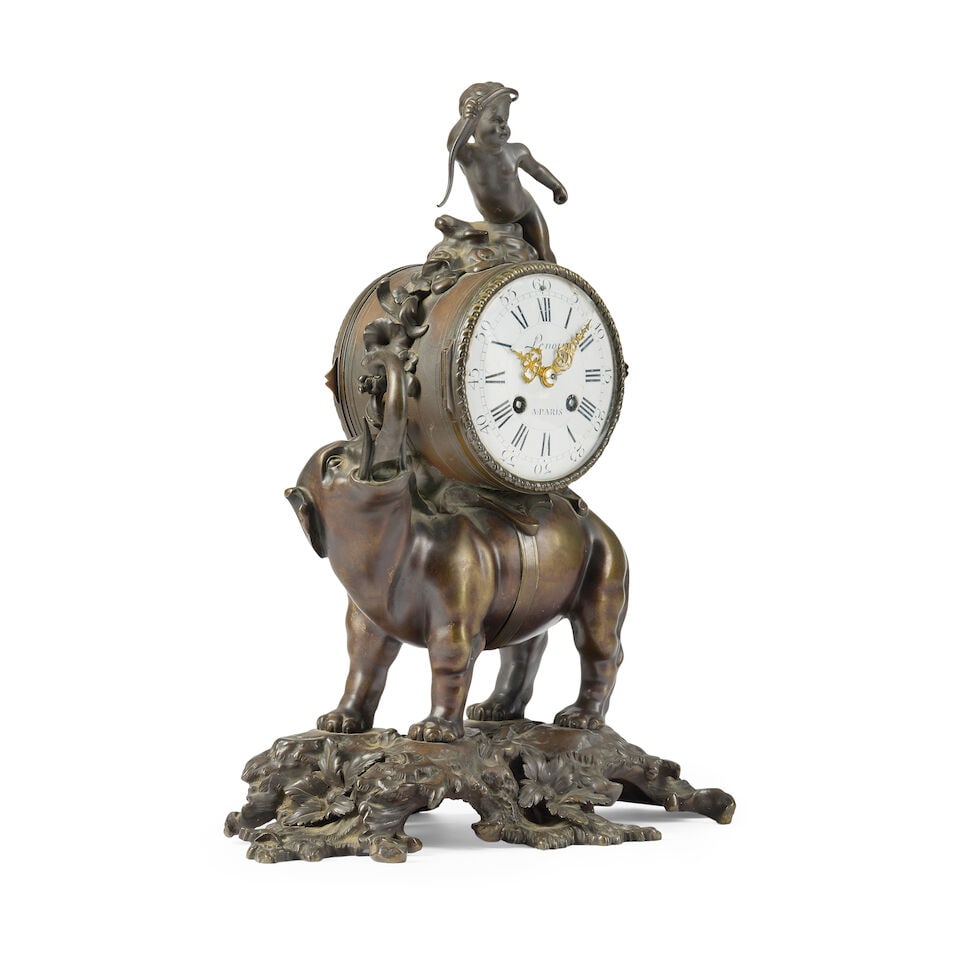 A late 19th century French patinated bronze elephant mantel clock The dial signed Lenoir A Pari... - 3