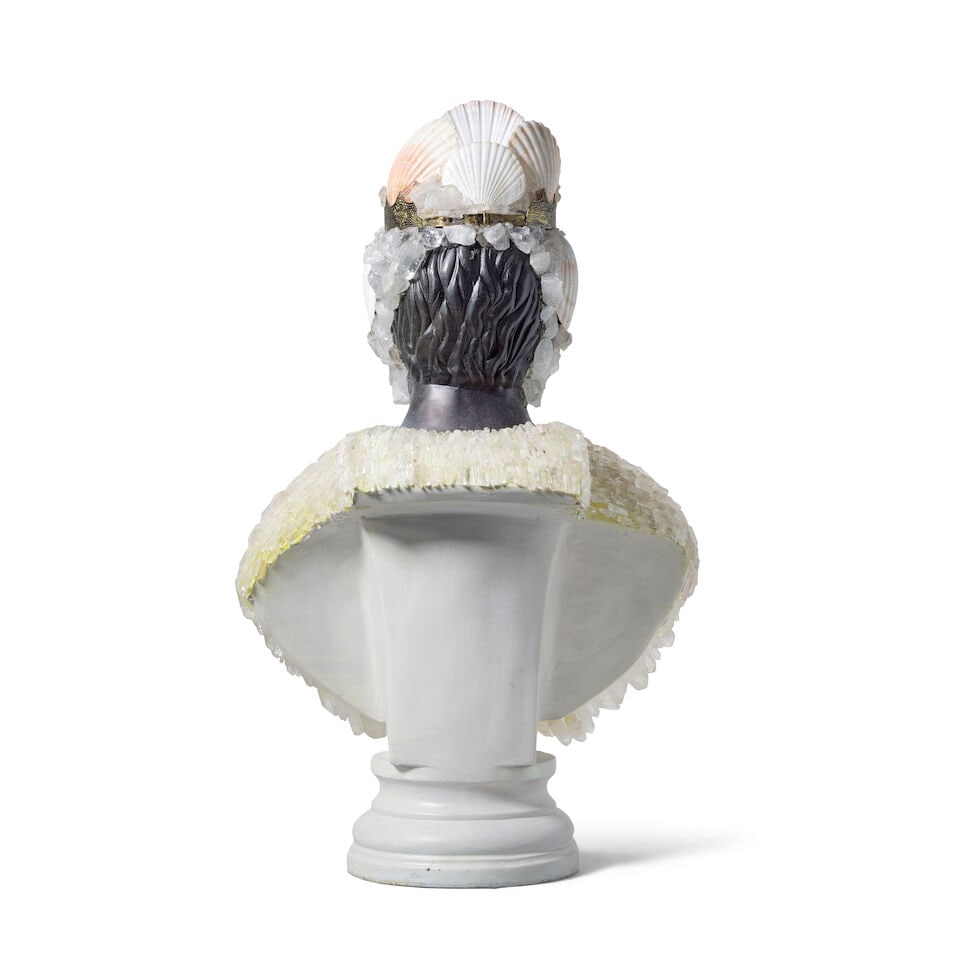 A shell and quartz specimen mounted black resin bust of NeptuneIn the manner of Anthony Redmile - 3