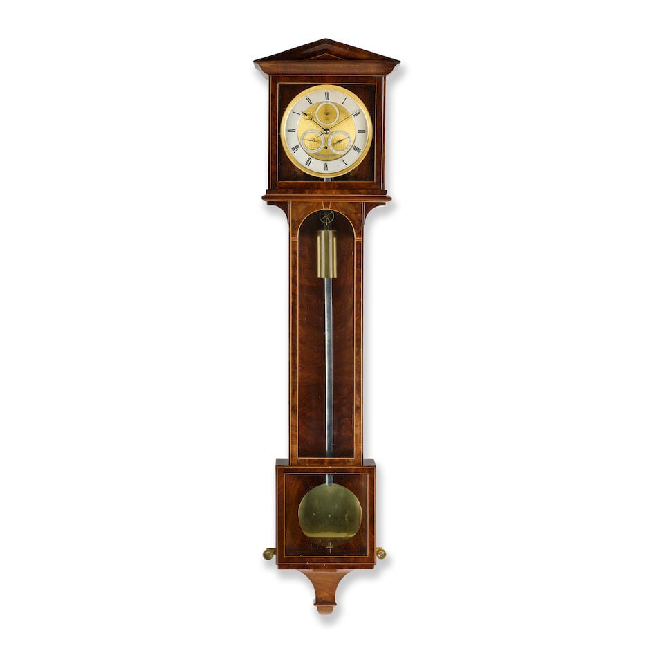 A mahogany wall clock together with an ebonised table clock, a small brass skeleton timepiece wi... - 10
