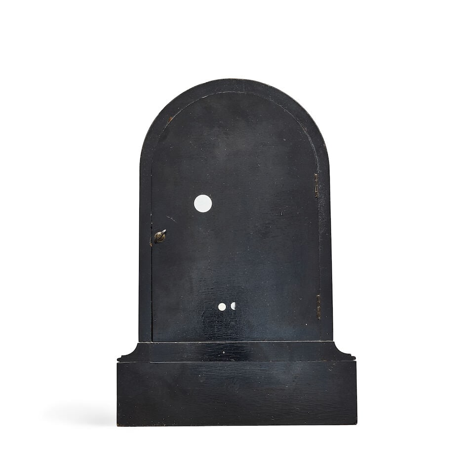 A mahogany wall clock together with an ebonised table clock, a small brass skeleton timepiece wi... - 3
