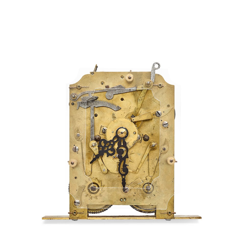 A mahogany wall clock together with an ebonised table clock, a small brass skeleton timepiece wi... - 9