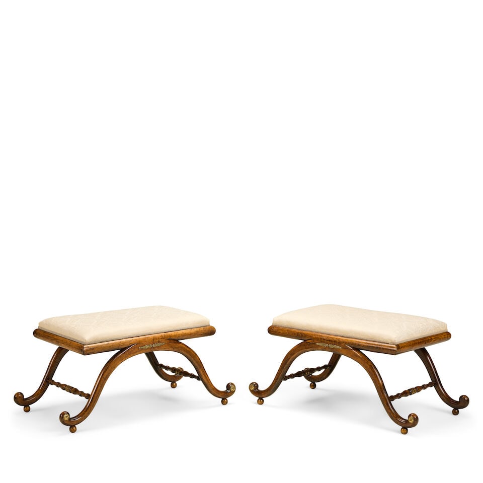 A pair of stained beech x-frame low seats or stools In the Regency style (2) (1 of 4)