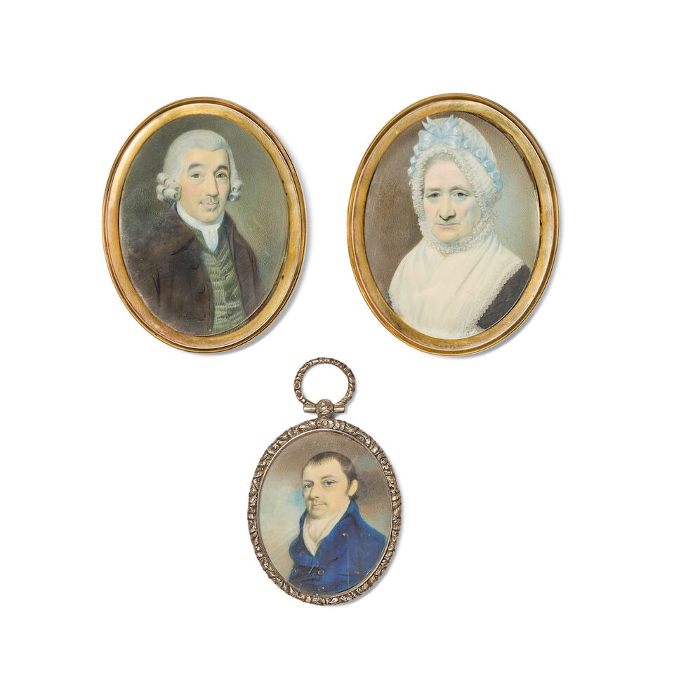 Attributed to Thomas Richmond (English, 1802-1874): Three oval ivory portrait miniatures, one of... (1 of 2)