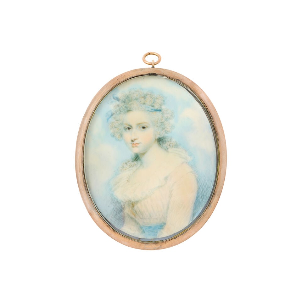 Circle of Richard Cosway R.A. (English, 1742-1821): Two miniature portraits of ladies together w... - 3