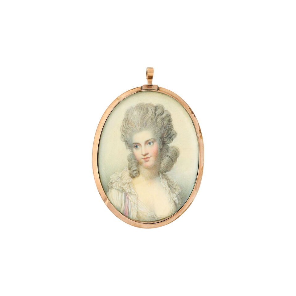 Circle of Richard Cosway R.A. (English, 1742-1821): Two miniature portraits of ladies together w... - 5