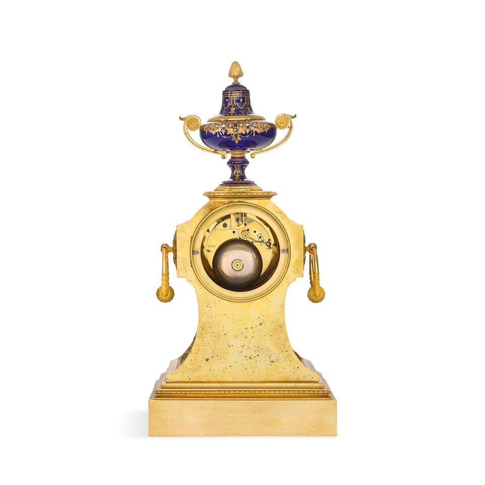 A late 19th century French gilt bronze and Sèvres style porcelain inset mantel clock - 2
