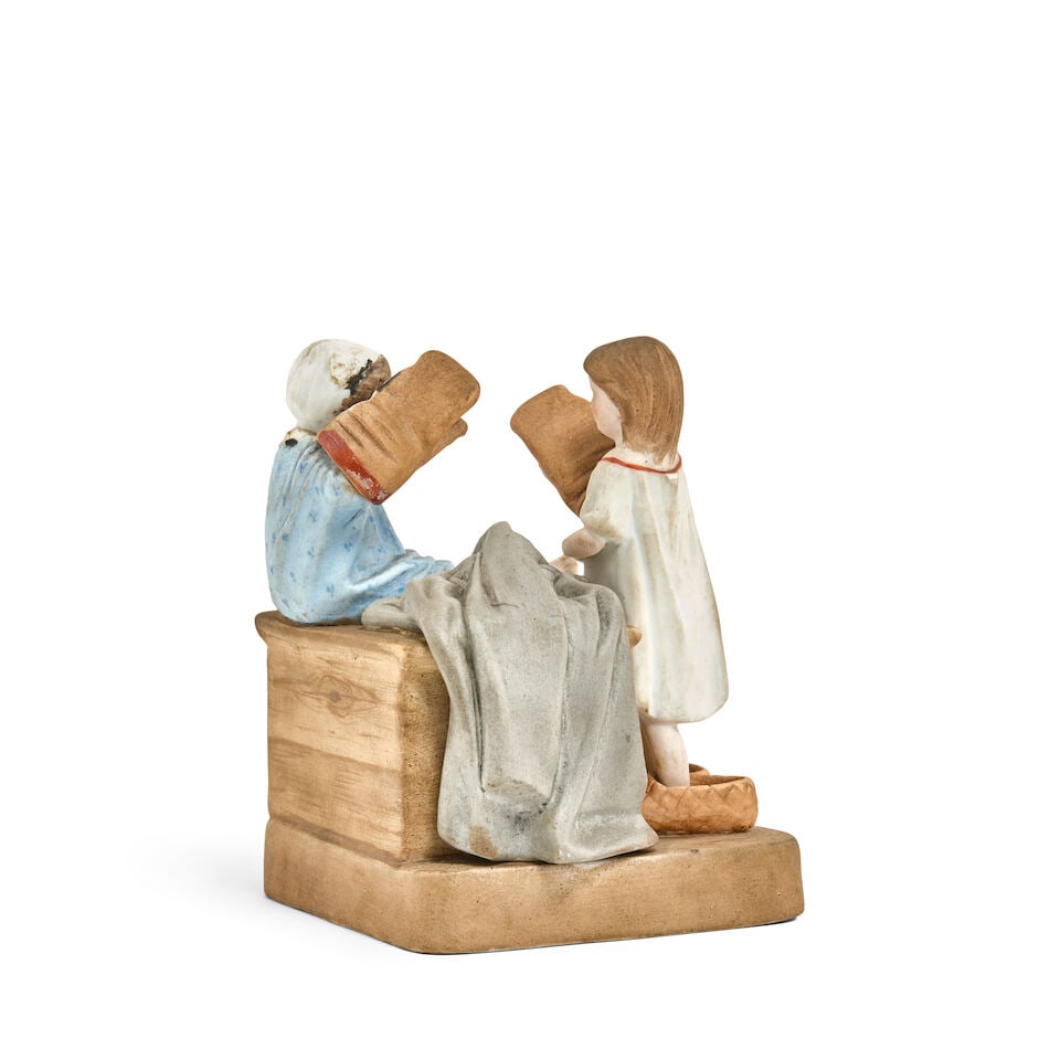 A figural group of two children playing with lapti and mittensGardner Porcelain Factory, Moscow,... - 2