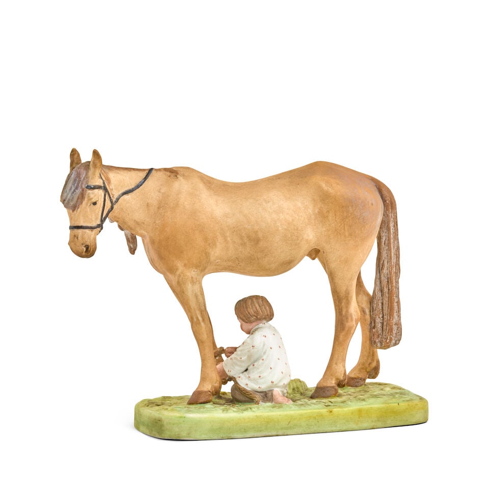 A porcelain figure group of a child and horseGardner Porcelain Factory, Moscow, late 19th - earl... - 2