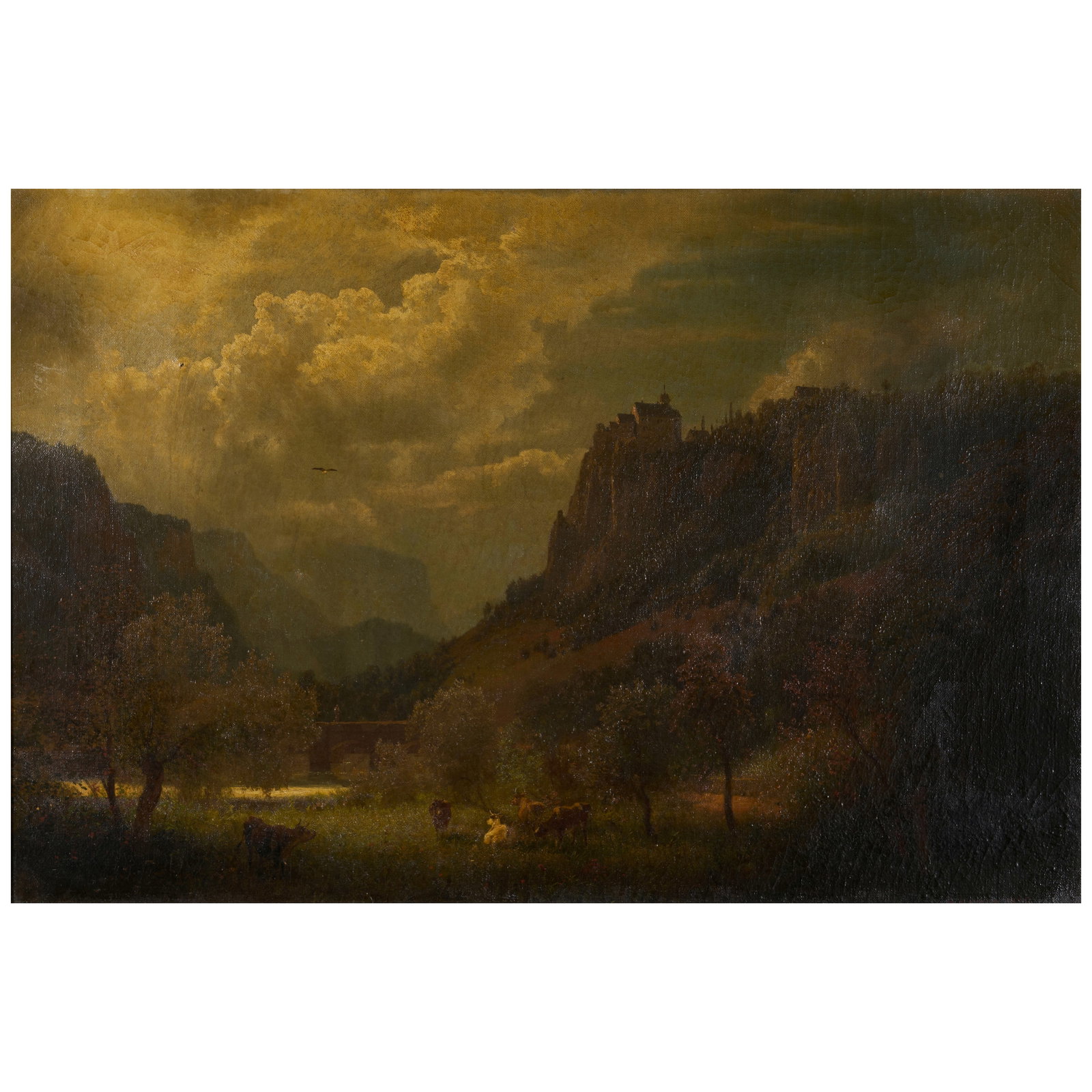 HERMANN HERZOG (1832-1932) A Sun-Drenched Valley with Cows and a Distant Village 19 1/2 x 29 in.... (1 of 1)