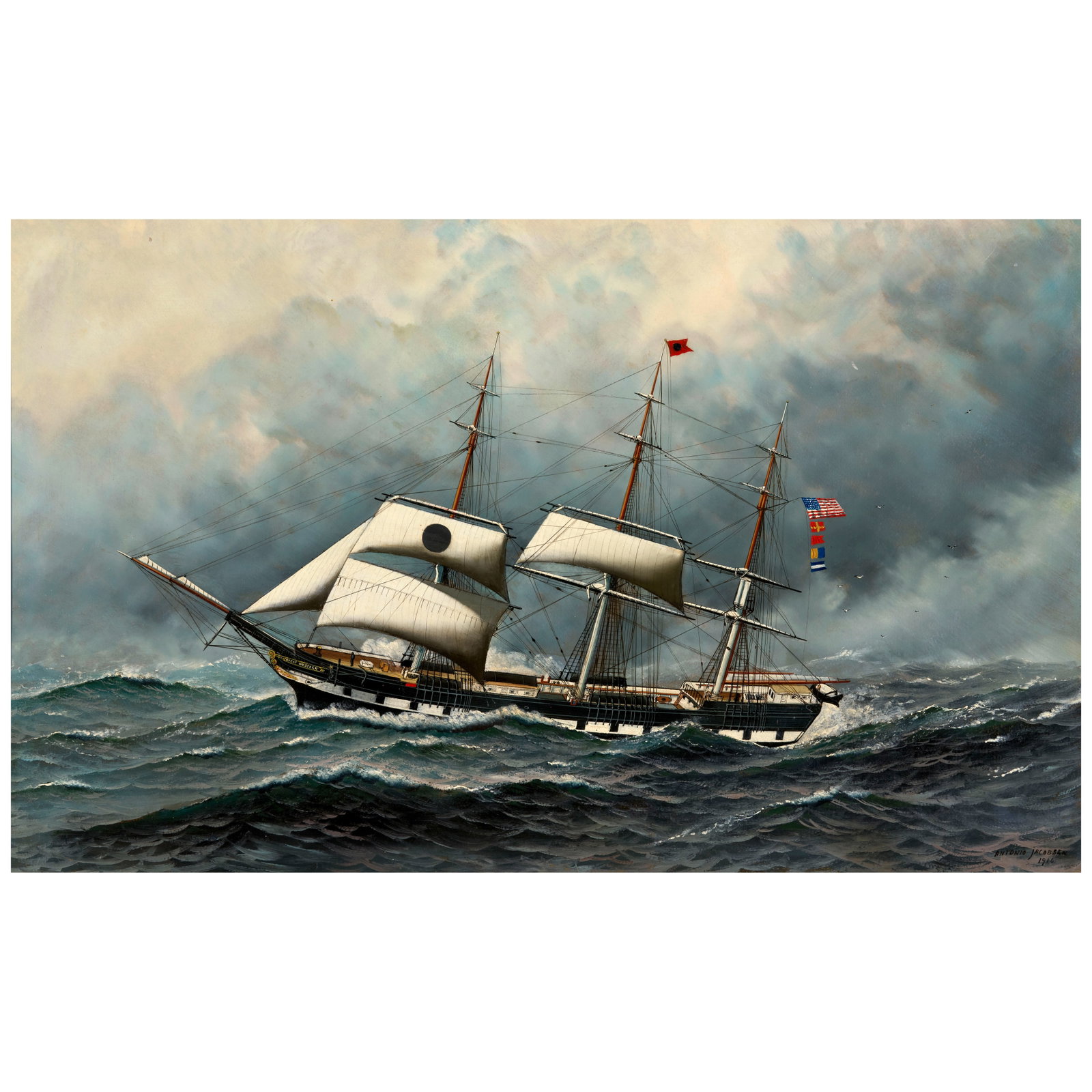 ANTONIO NICOLO GASPARO JACOBSEN (1850-1921) The U.S. Black Ball Line Ship 'Great Western' 22 x ... (1 of 1)