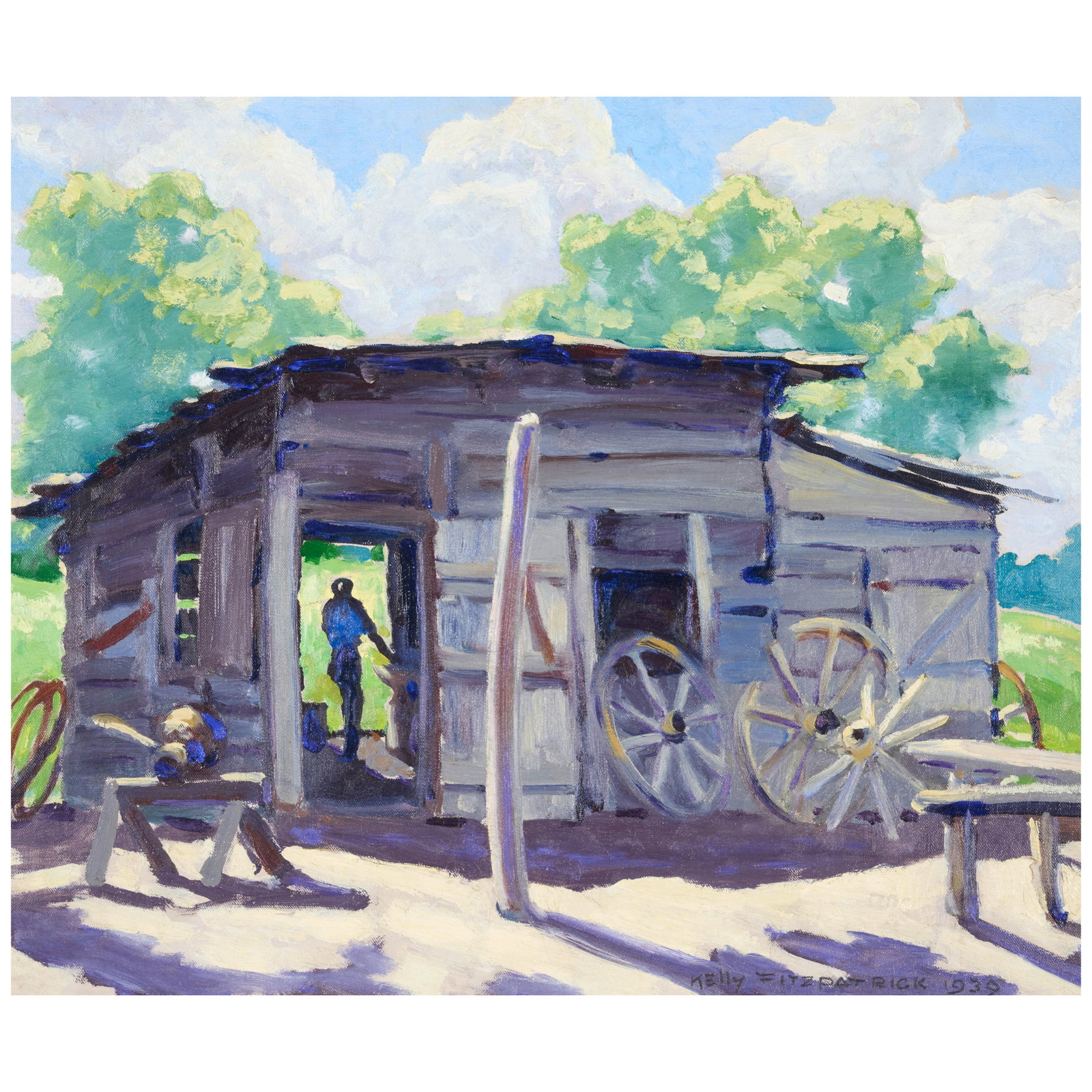 JOHN KELLY FITZPATRICK (1888-1953) The Plantation Smithy 20 1/8 x 24 1/8 in. (51.1 x 61.3 cm.) (...: JOHN KELLY FITZPATRICK (1888-1953) The Plantation Smithy signed and dated 'Kelly Fitzpatrick 1939' (lower right) and inscribed with title (on the stretcher) oil on canvas 20 1/8 x 24 1/8 in. (51.1 x 6